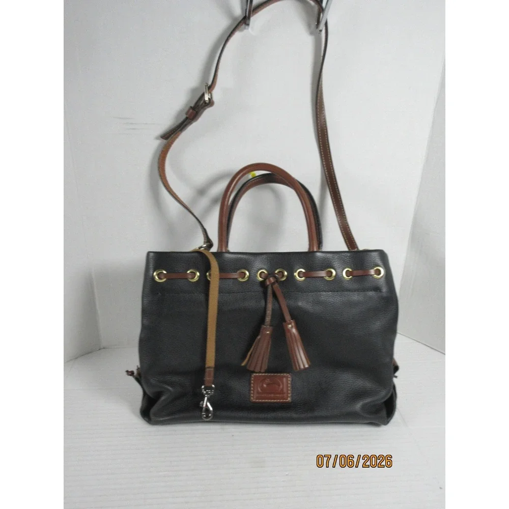 Dooney & Bourke Pebble Grain Leather Tote Bag Black Tan Tassel Satchel Crossbody